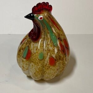 Vintage Glass Blown Murano Rooster Plump Chicken Figurine (e)